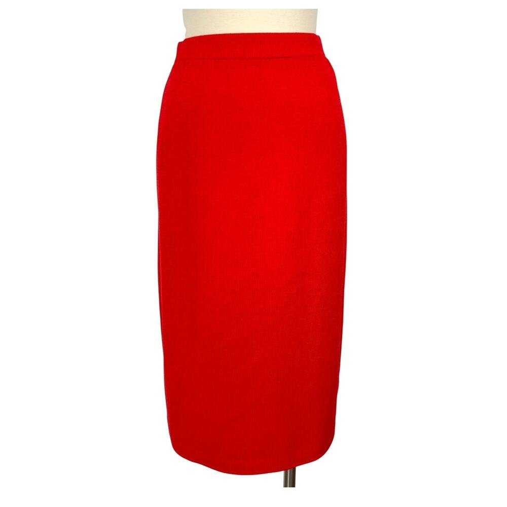 St. John Knit Midi Skirt in Orange Red Size 14 Vintage USA-Made Wool Blend